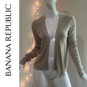 BR Silk Cotton Open Front Lightweight Knit Neutral Cardigan M